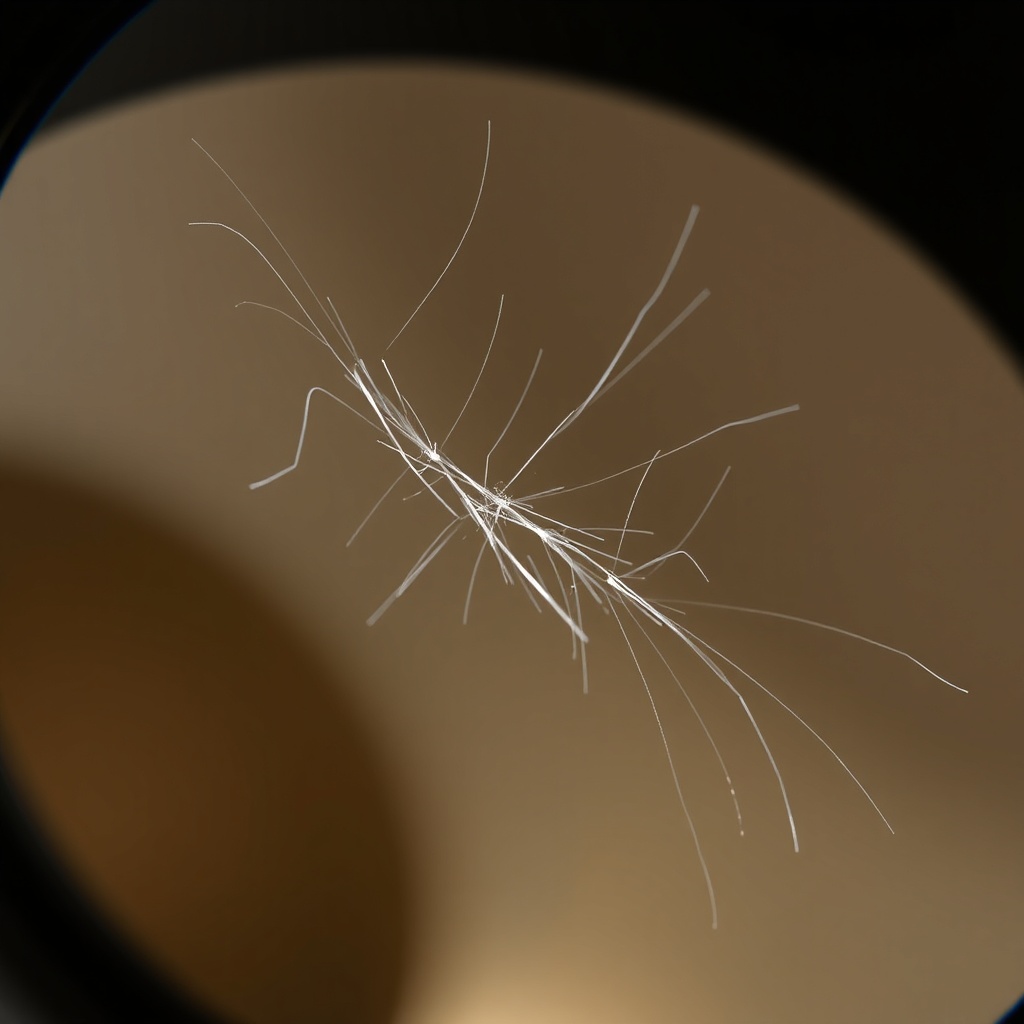 잘못된 세척으로 인해 미세한 스크래치가 발생한 스마트폰 카메라 렌즈의 확대 모습